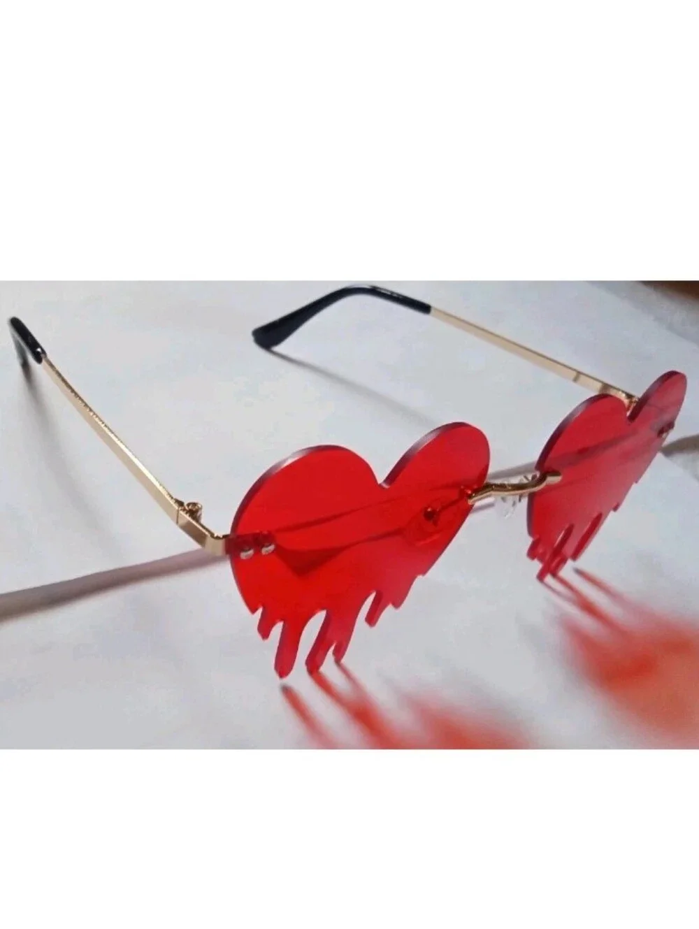 Red Heart-Shaped Dripping Novelty Costume Glasses Gold Tone Frame One Size